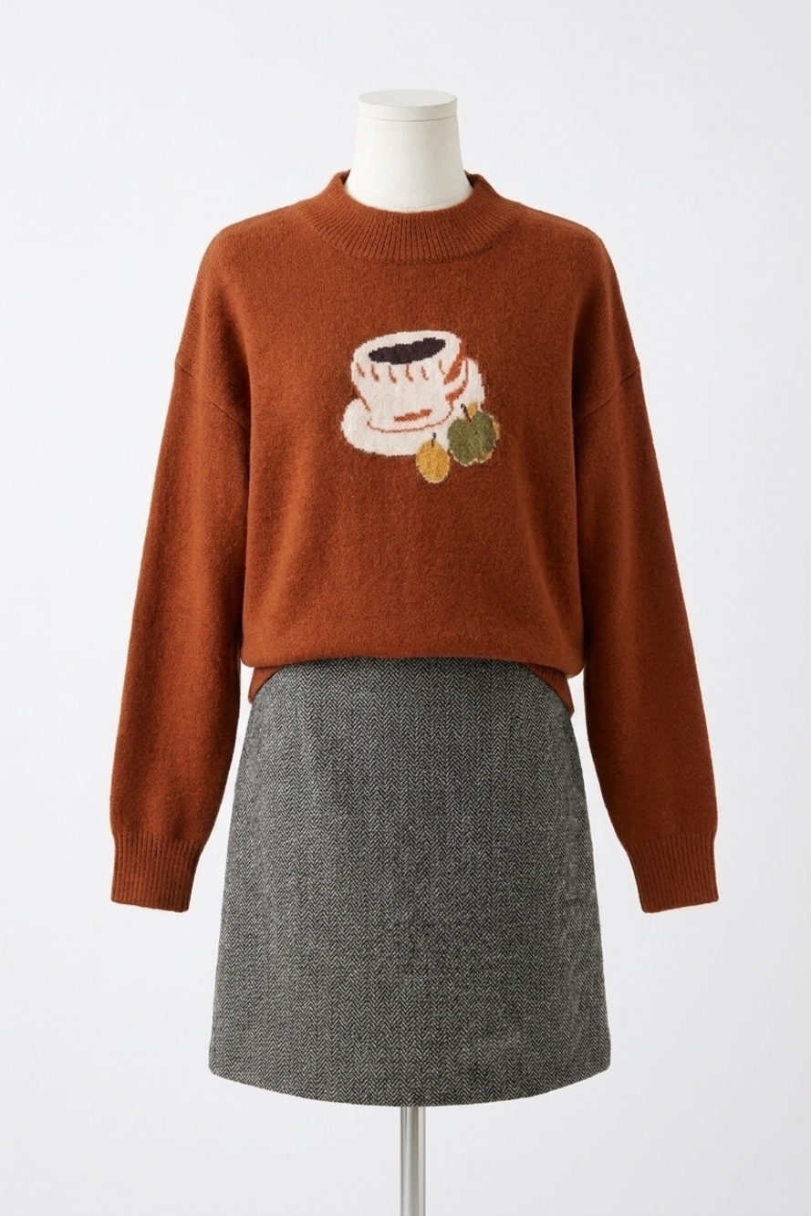 NEW LE LIS let's get coffee long-sleeve oversized sweater in brown